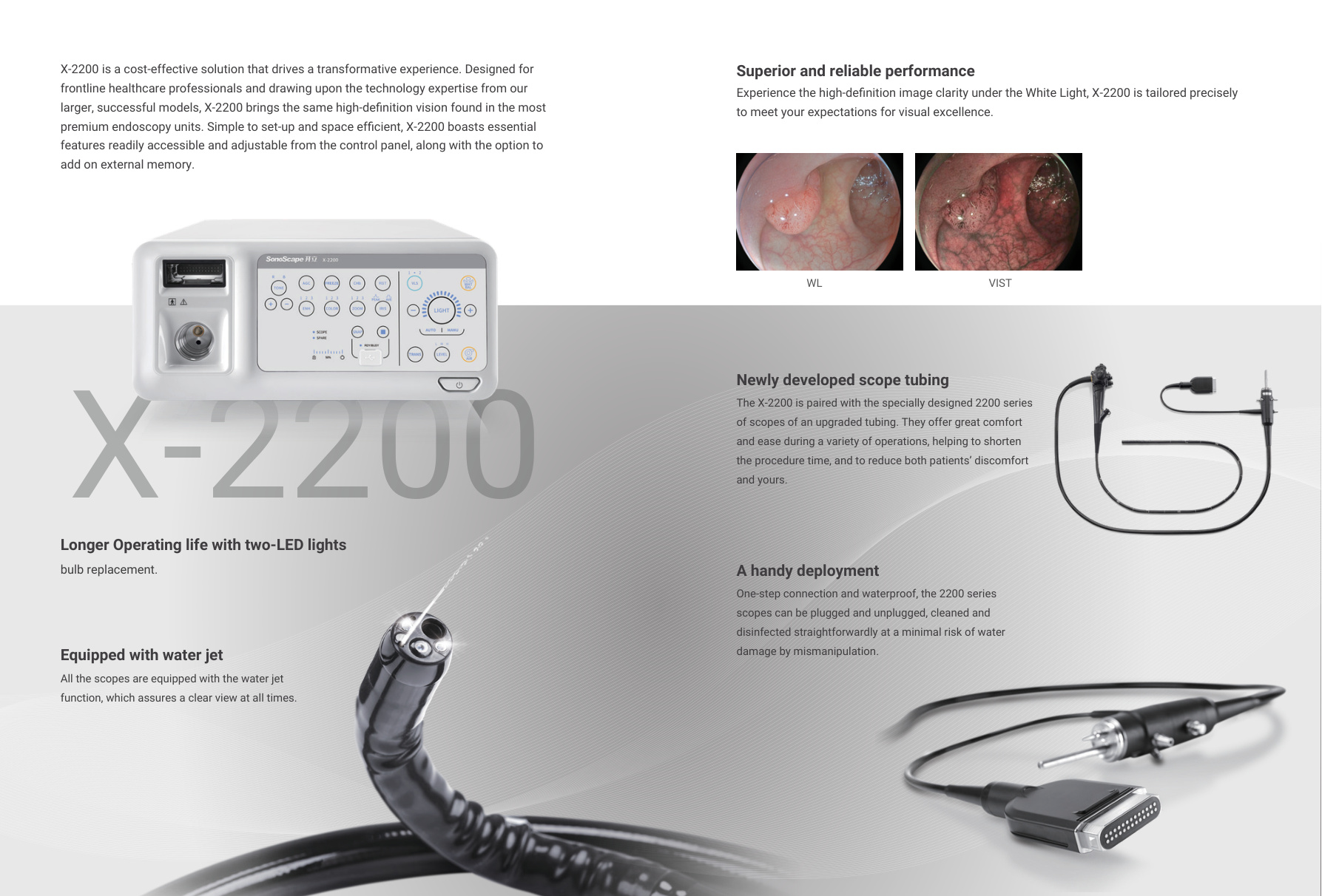 X-2200 processor and endoscope features